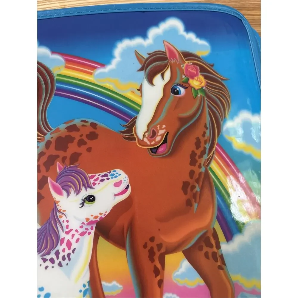 Vintage 1990s Lisa Frank Horse Rainbow Chaser Foal Zip Up 3 Ring Binder Blue